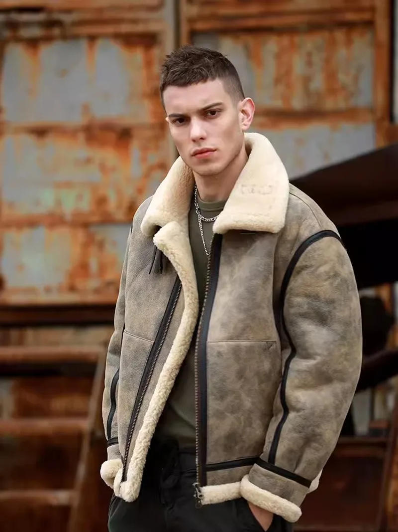 Description Picture 5 of itemWinter New Mens Warm Genuine Leather Real Fur Jacket Natural Shearling Overcoat Moto Biker Thick Wool Lining Coat Plus Size 6XL