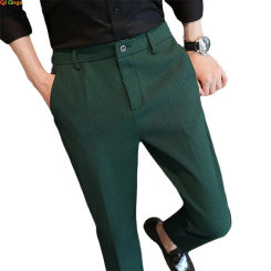 Dark Green Suit Pants Men's Fashion Slim Trousers Korean Style Young Man Pantalones Hombre Black White Khaki Brown Pant