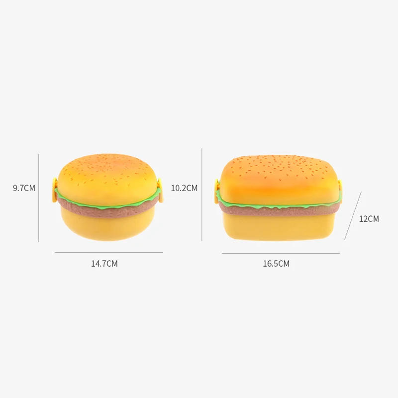 Description Picture 2 of itemHamburger Lunch Box Double Tier Cute Burger Bento Box Microwave Children School Meal Food Snack Fruit Container 1000Ml