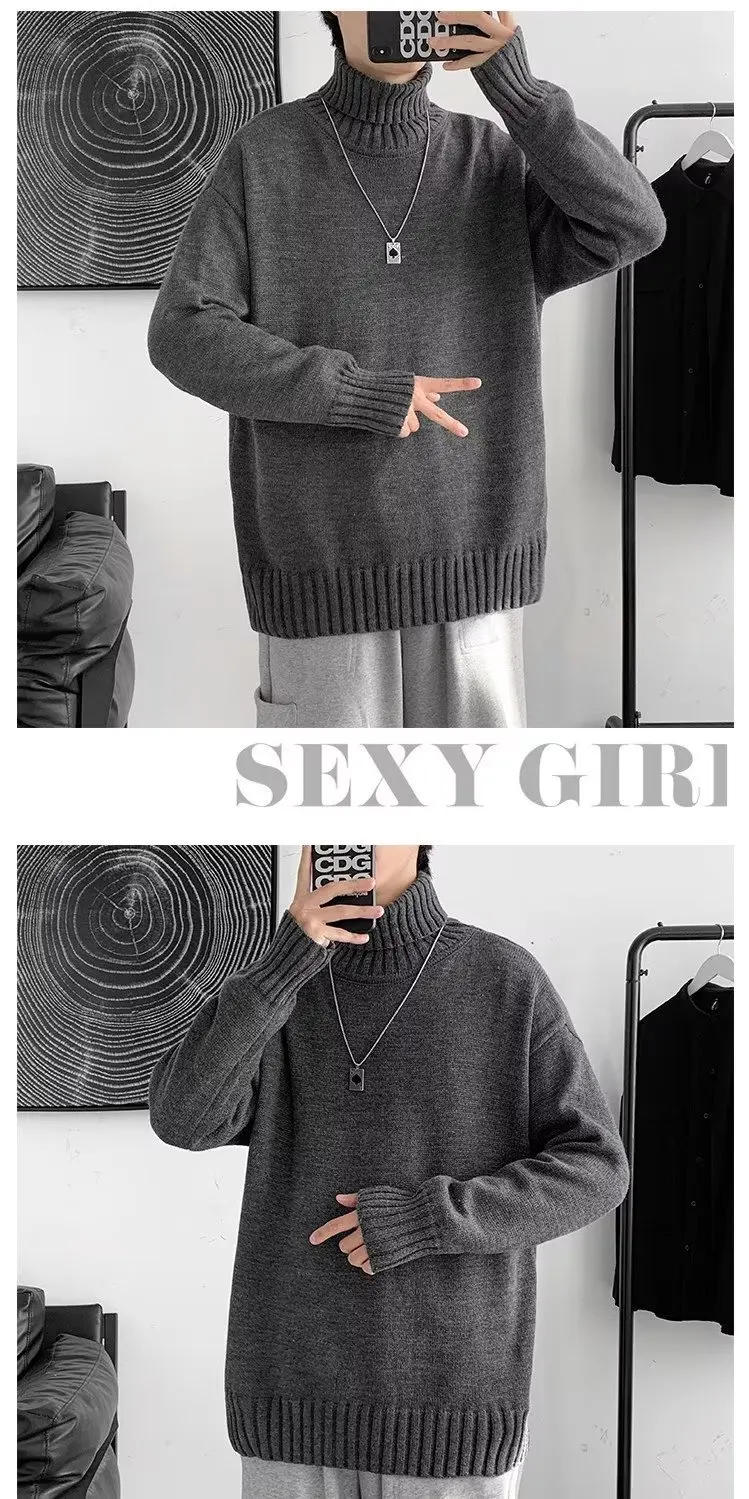 Description Picture 3 of item2024 Spring Autumn Men New Turtleneck Solid Color Jumpers Male Long Sleeve Sweater Top Mens Loose Knitted Pullover Tops S332