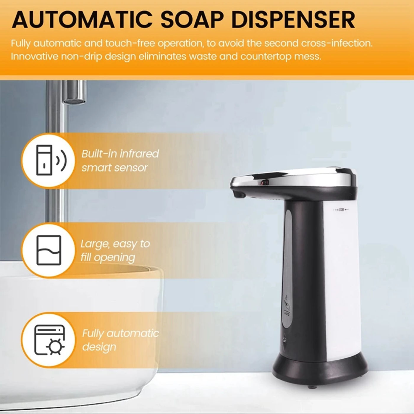 Description Picture 3 of item400ML Liquid Soap Dispenser Automatic Intelligent Touchless Sensor Induction Hand Washer For Kitchen Bathroom Equipment