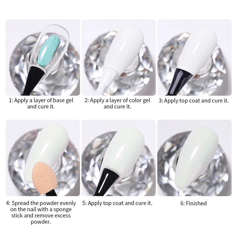 Description Picture 6 of itemWhite Chrome Shell Pearl Nail Powder Pigment Mirror Aurora Laser Silver Nail Glitter Dust Chrome Manicure Nail Art Decoration