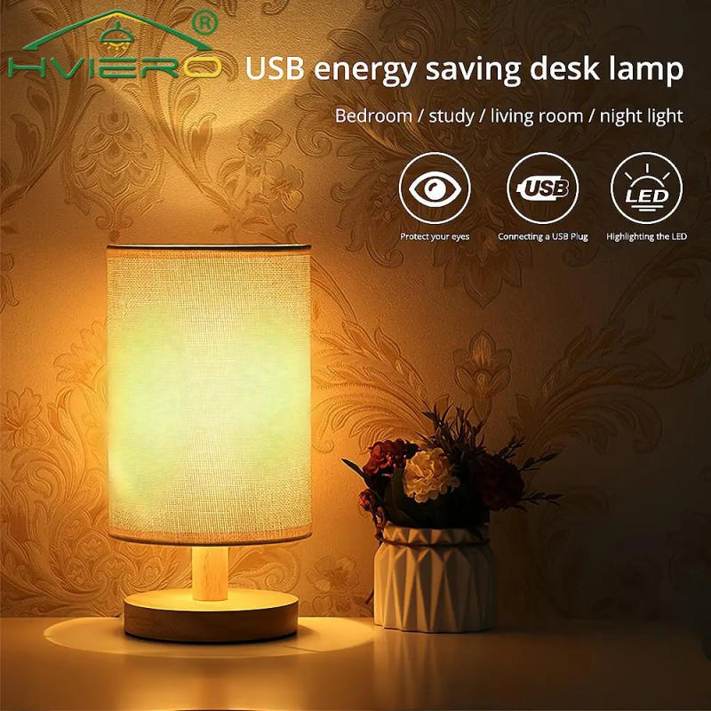 Description Picture 2 of itemHessian Solid Wood Decorative Lamp 5V Remote Control Usb Table Desk Bedroom Bedsid Study Home Stay LED Night Light Energy Saving