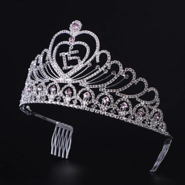 Birthday Party Rhinestone Crystal Tiara Crown Sweet 15 Birthday Tiara (Pink)