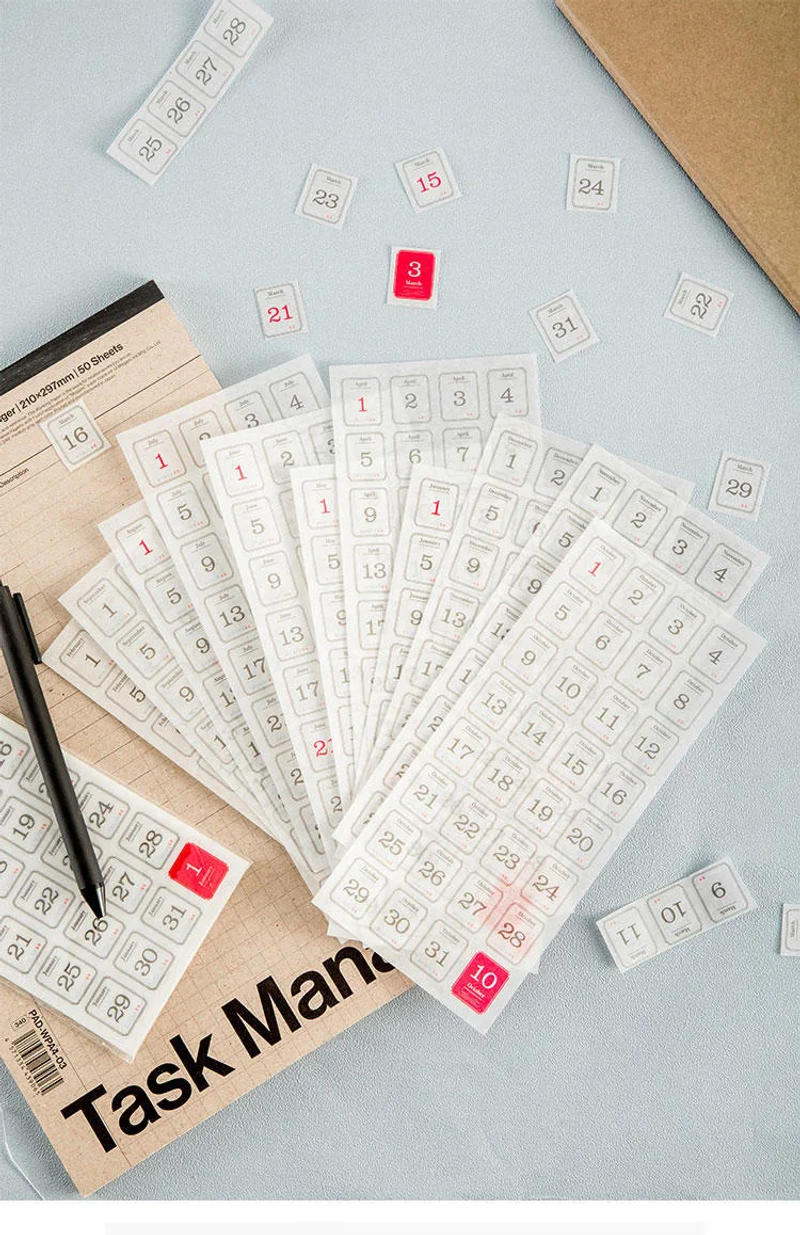 Description Picture 2 of itemCalendar Sticker 365 day date Stick Labels Decorative Scrapbooking Diary Album Planner hand made Collage material