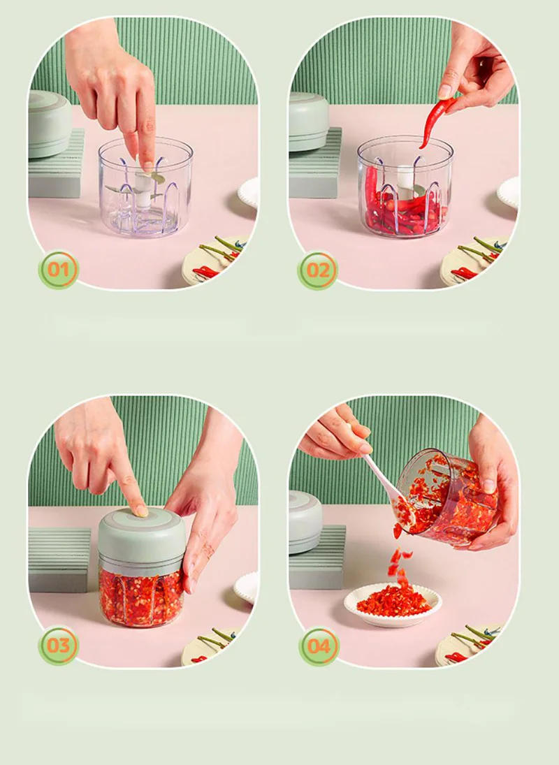 Description Picture 6 of itemGrinder Household Rechargeable Multifunction Meat Vegetable Garlic And Ginger Crusher Mini Cordless Food Electric Grinder