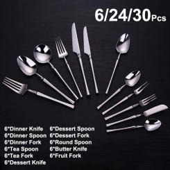 6/24/30Pcs Sliver Cutlery Set Stainless Steel 304 Tableware Elegant Dinner Set Western Knife Fork Spoon Mirror Flatware