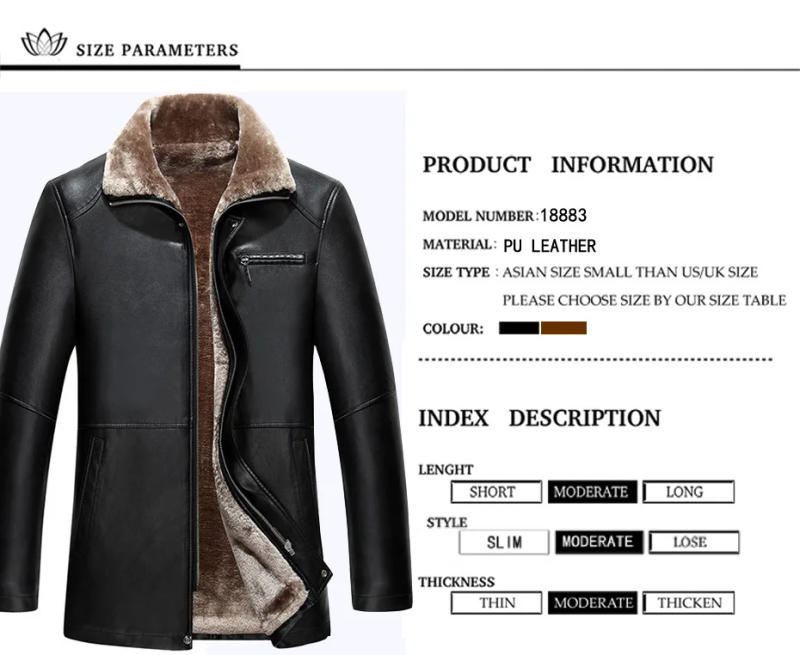 Description Picture 2 of itemHolyrising new Leather Jacket Men Coats Brand High Quality PU Outerwear Business Winter Faux Fur Male Fleece 18883-5