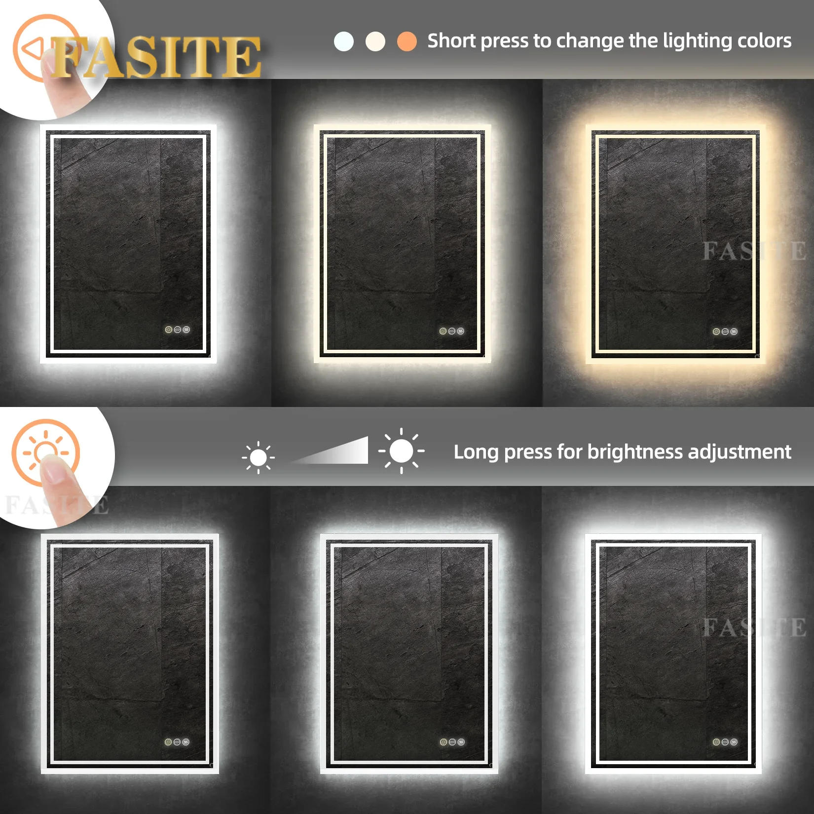 Description Picture 6 of itemLED Backlit Mirror Bathroom Vanity with Lights,Anti-Fog,Dimmable,CRI90+,Touch Button,Water Proof,Horizontal/Vertical