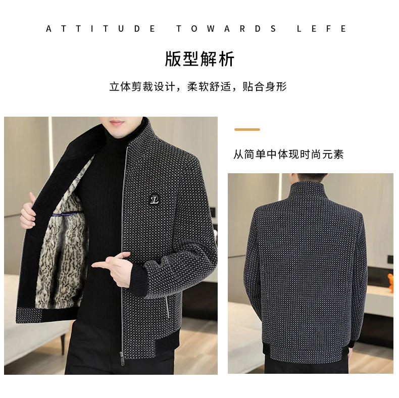 Description Picture 4 of item2023 Autumn Winter Stand Collar Thickened Woolen Jacket Men Slim Casual Business Trench Coat Streetwear Overcoat Men Clothing