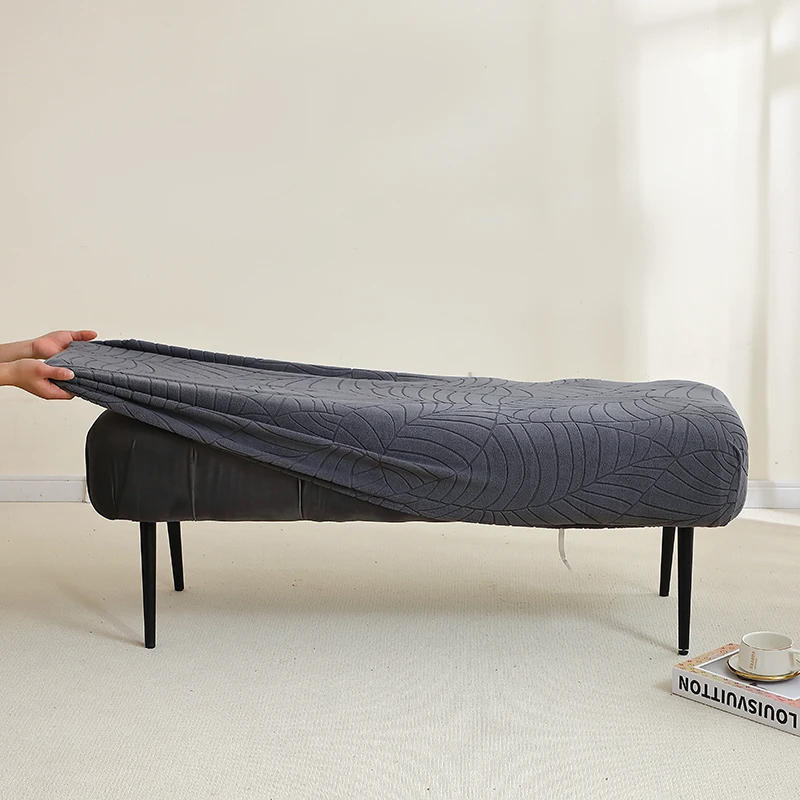 Description Picture 5 of item1PC Leaves Jacquard Bench Cover Stretch Piano Stool Cover Long Bench Seat Case Furniture Protector for Bedroom Home Hotel Decor
