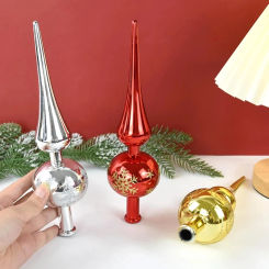 1pcs 23cm Christmas Tree Topper Red Gold Silver Tip Shaped Ornament Gourd Ball Hanging Pendant Xmas Decor For Home 2024 Navidad