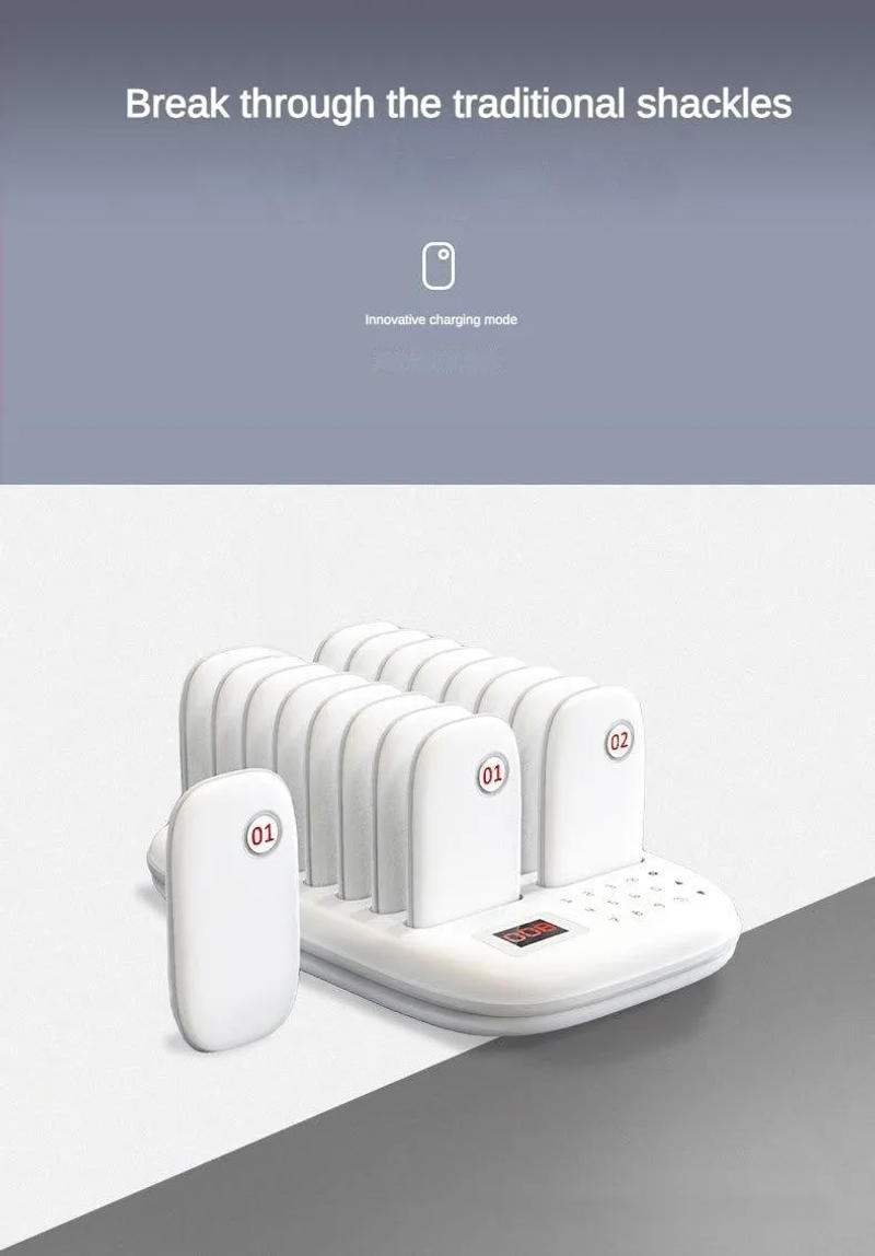 Description Picture 2 of itemRestaurant Pager System,Pagers for Restaurants,Mute Function,Max 998 Beepers,Touch Keypad,16 Pagers, for Church,Hospital,Clinic