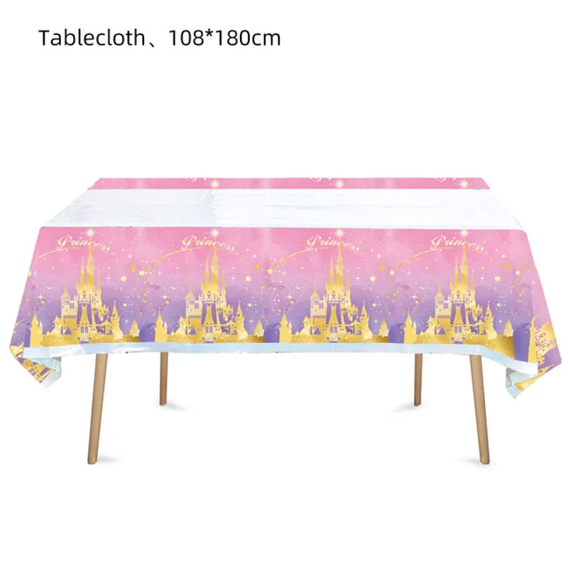 Description Picture 6 of itemPink Princess Castle Tableware Set Dessert Plates Cups tablecolth Balloon Banner Girls favorite Birthday Adult Wedding Decoratio