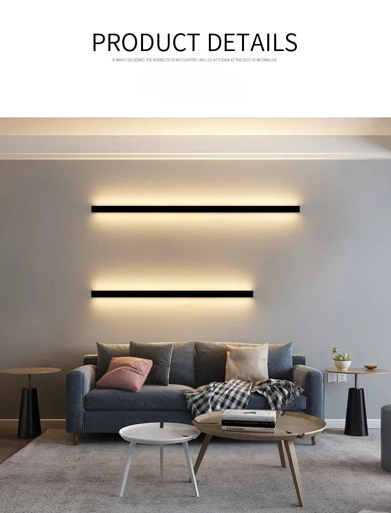 Description Picture 3 of itemWall Light Modern Minimalist Indoor Wide Simple Long Strip Creative LED Lights Background Personality Mirror Bedroom Wall Lamp