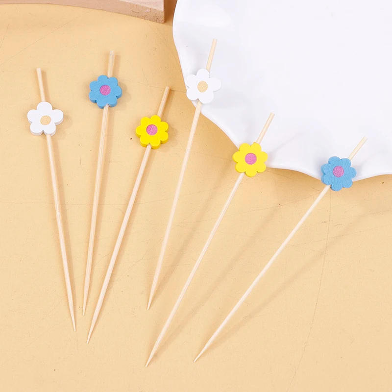 Description Picture 6 of item100Pcs 12CM Sweet Daisy Flower Disposable Bamboo Food Picks Dessert Buffet Fruit Forks For Birthday Wedding Baby Shower Party