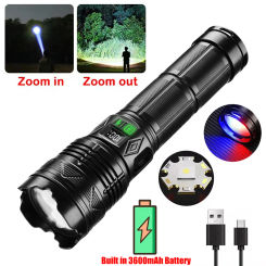 Super Long Range LED Flashlight Type-C Rechargeable Strong Light Tactical Torch Lamp Outdoor Portable Lantern Waterproof