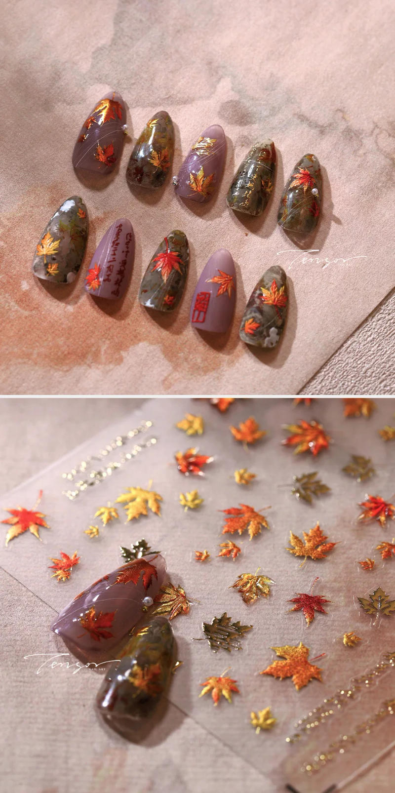 Description Picture 2 of item5D Relief Shiny Golden Jelly Autumn Maple Leaf Story Adhesive Nail Art Stickers Decals Manicure Gorgeous Ornaments Supplier