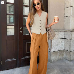 Women's Linen Single Breasted Vest Summer Women's Suit Tanks & Camis Top Y2k Clothes Traf Tops Sexys Woman Clothing Sumer 2024