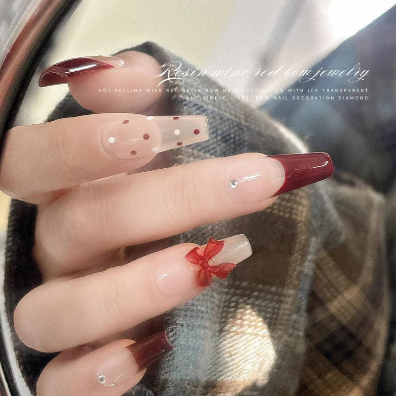 Description Picture 6 of item20PCS Mixed Size Bows Nail Charms Cute Parts French Wine Red Ribbon Mini Bow Resin Nail Art Rhinestones Decorations Accessories