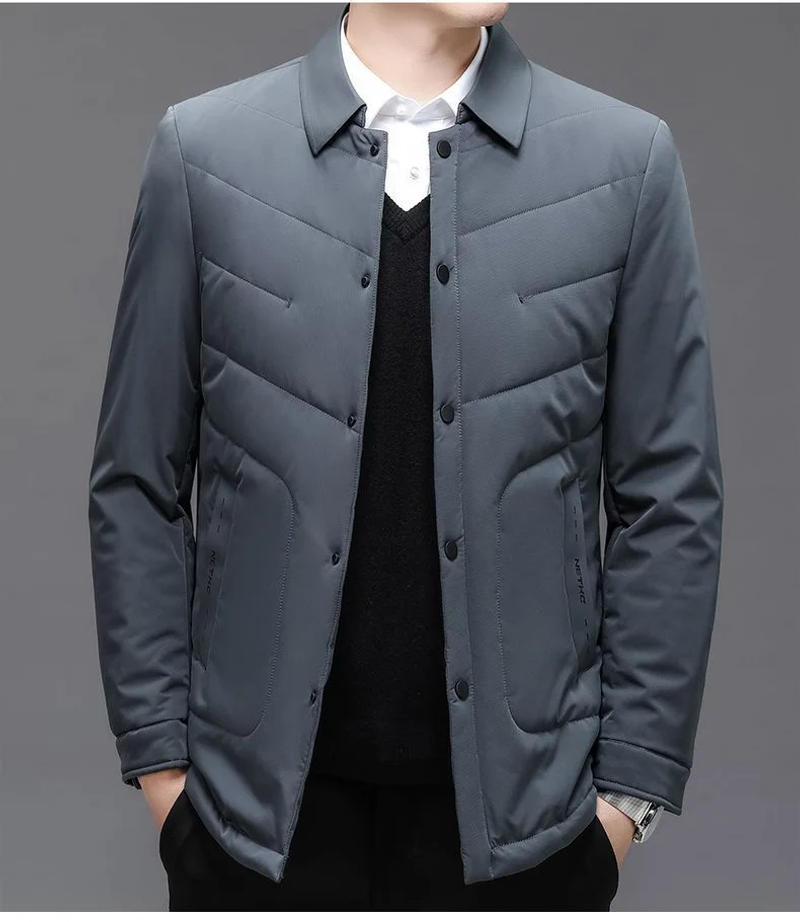 Description Picture 3 of itemNew Winter Jackets for Men Business Casual Lapel Parkas Lightweight Solid Single Breasted Padded Jacket Fashionable Male Coats