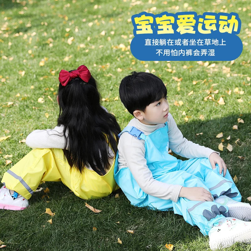 Description Picture 5 of itemKids Rain Gear Ultra-light Waterproof Children Strap suspender pants and poncho