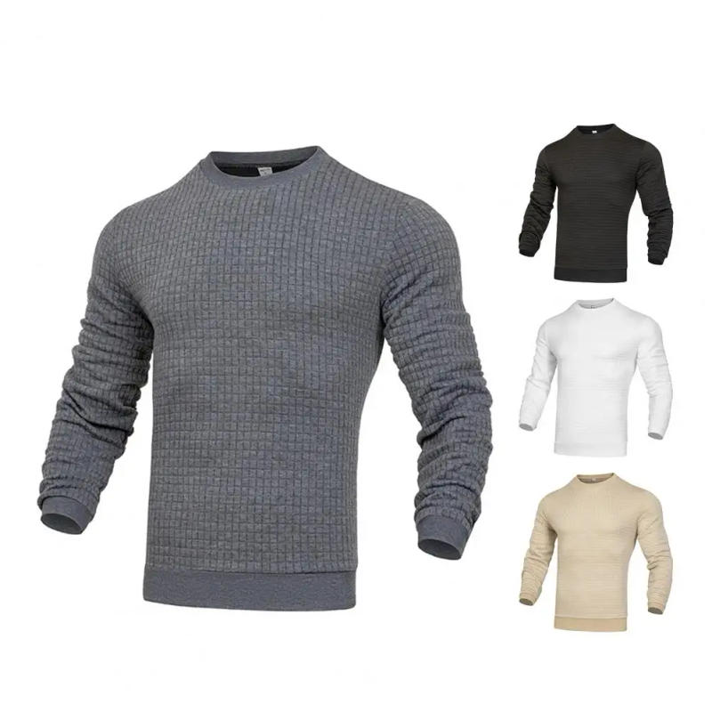 Description Picture 5 of itemMen Loose Fit Long Sleeve T-shirt Men's Autumn Winter Solid Color Long Sleeve T-shirt Loose Fit Waffle Texture for Bottoming