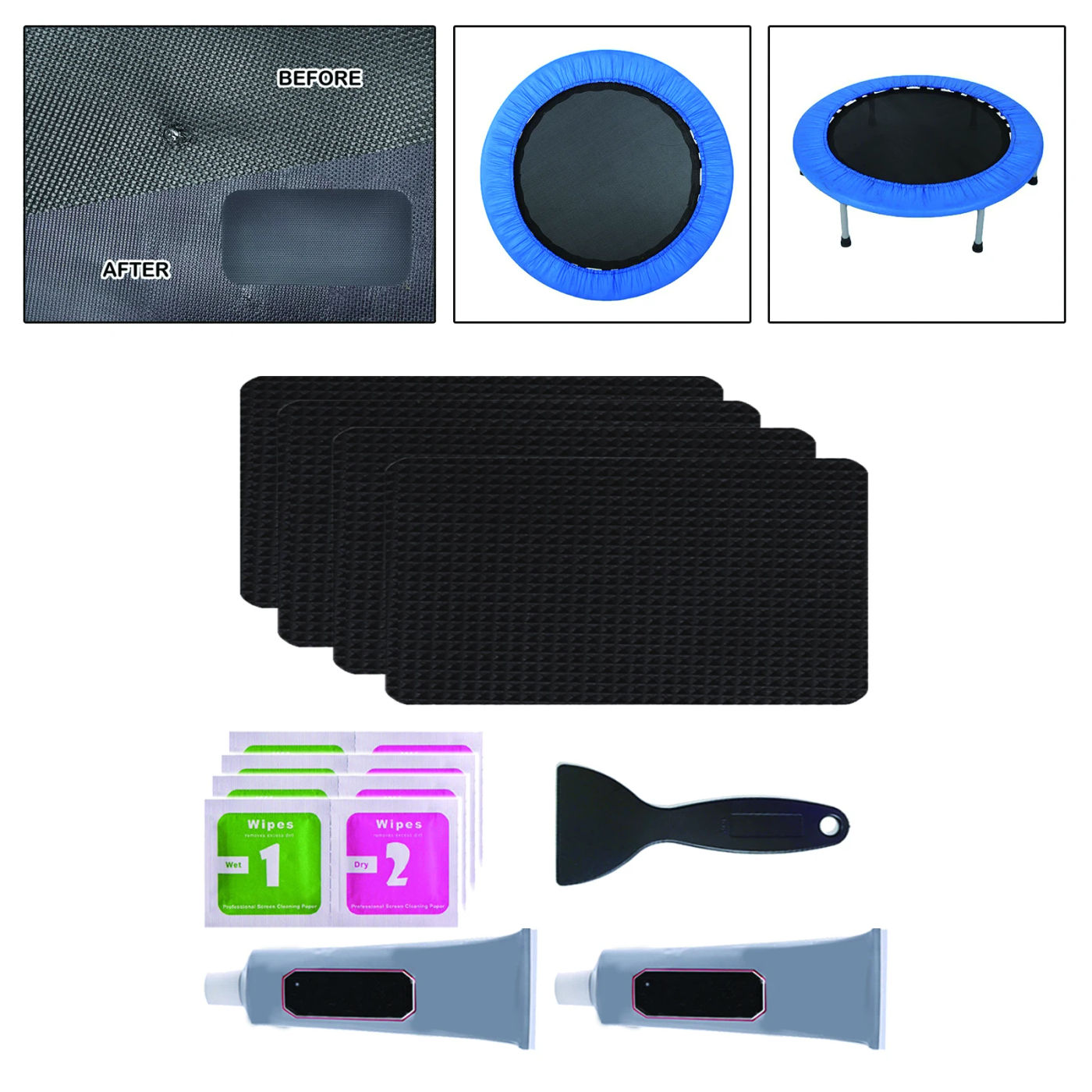 Description Picture 3 of itemTrampoline Repair Kit with Glue Fixing Parts Trampoline Mat Tear Accessories Replacement Rectangular Repair Patches  16cmx24cm