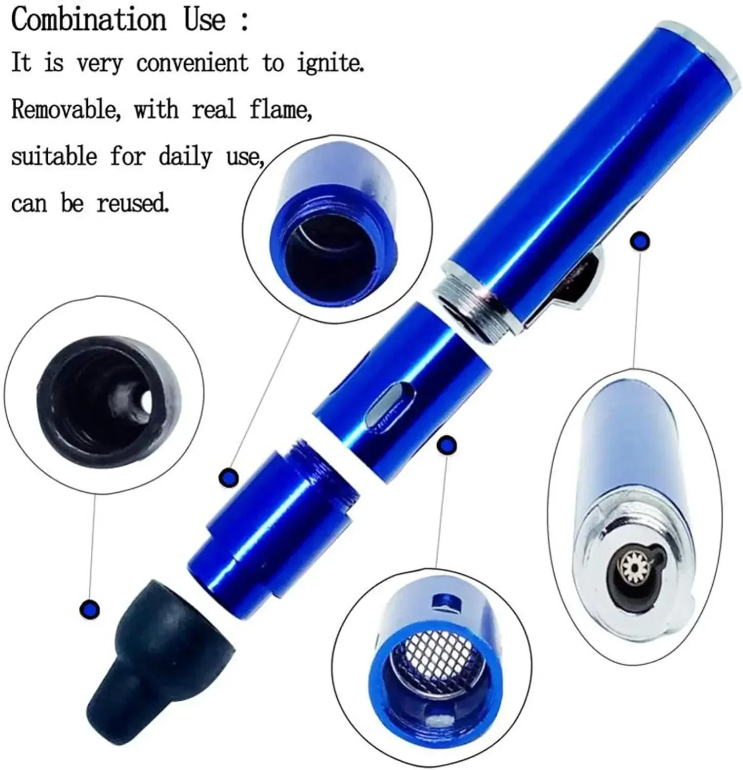 Description Picture 4 of itemHot Selling Aromatherapy Lighter Portable Mini Metal Pipe with Volcanic Stone