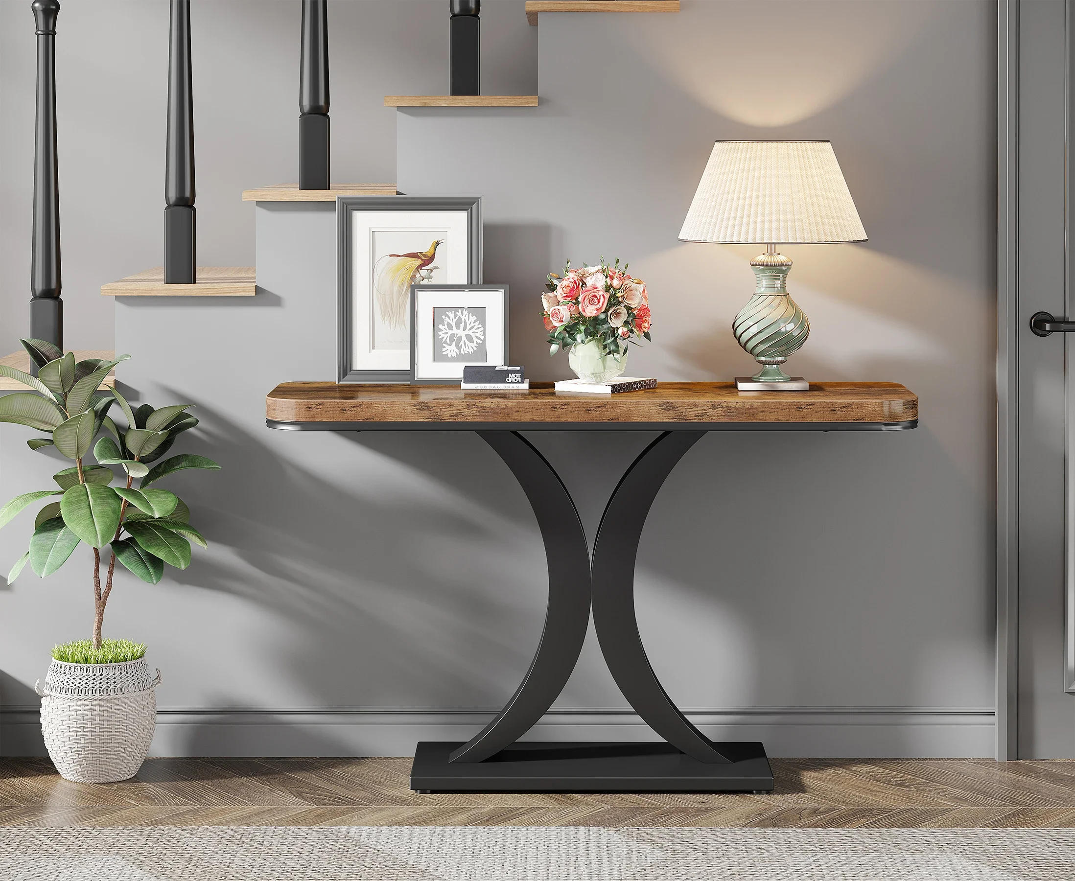 Description Picture 4 of itemTribesigns Industrial Console Table, 40 inch Narrow Entryway Foyer Table with Geometric Base, Rustic Hallway Accent Table