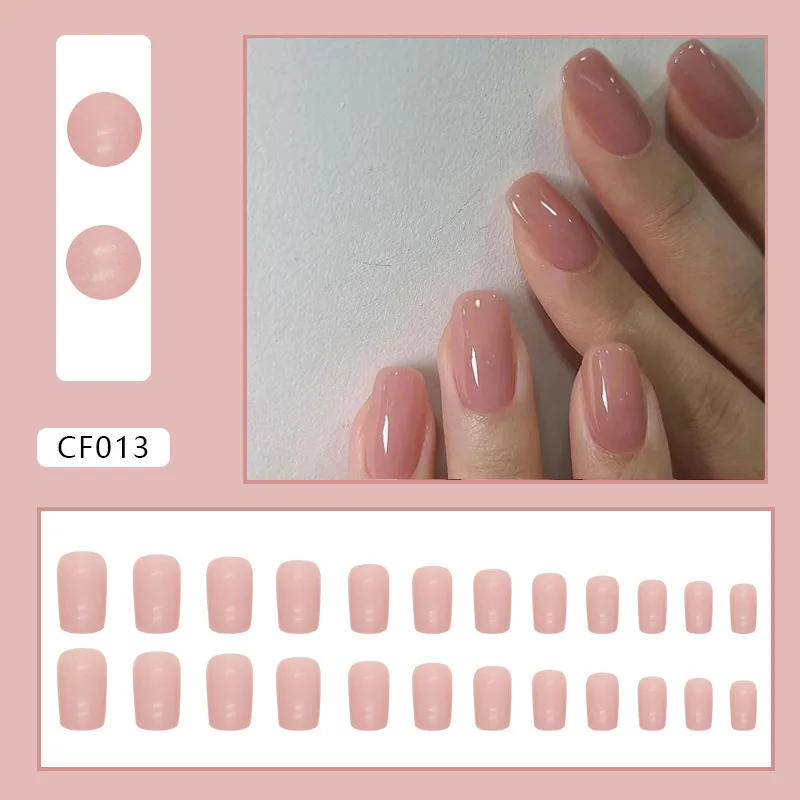 Description Picture 3 of item24Pcs pink French Fake Nail Short Square Nail Tips Fashion Wearable False Nails with Glue Simple Full Cover Press on Nails
