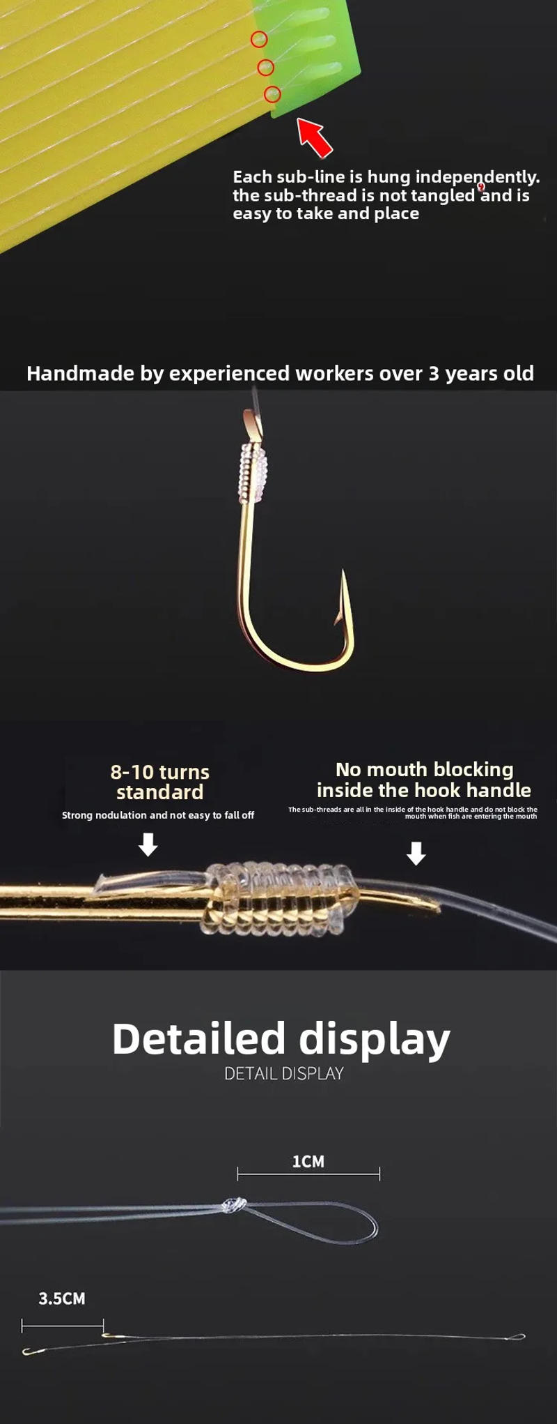 Description Picture 3 of itemThe hand-tied Iseni gold red sleeve hook fish hook