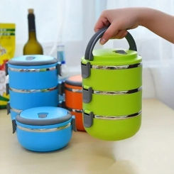 Stainless Steel Thermal Insulated Lunch Box Leakproof Multi-Tier Food Storage Container with Carry Handle,3 Layer Portable