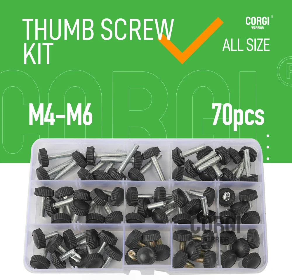 Description Picture 2 of item70 Pcs M4 M5 M6 Male Threaded Knurled Thumbscrew Grip Knobs Assortment Kit Black White Round Clamping Thumb Screw for Electronic