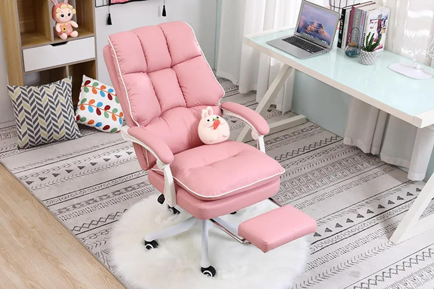 Description Picture 6 of itemOffice Chair Reclining Armchair with Footrest WCG Computer Gaming Chair Internet Cafe Gamer Chair bedroom study Chair Pink white