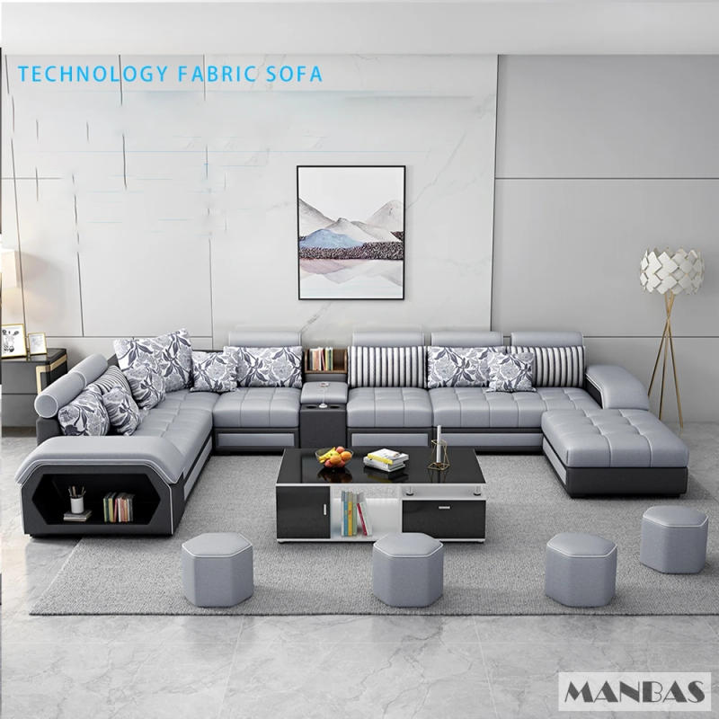 Description Picture 3 of itemMINGDIBAO Fabric Sofa Set Furniture Living Room Sofa Set with USB and Stools / Big U Shape Cloth Couch Sofas for Home Furniture