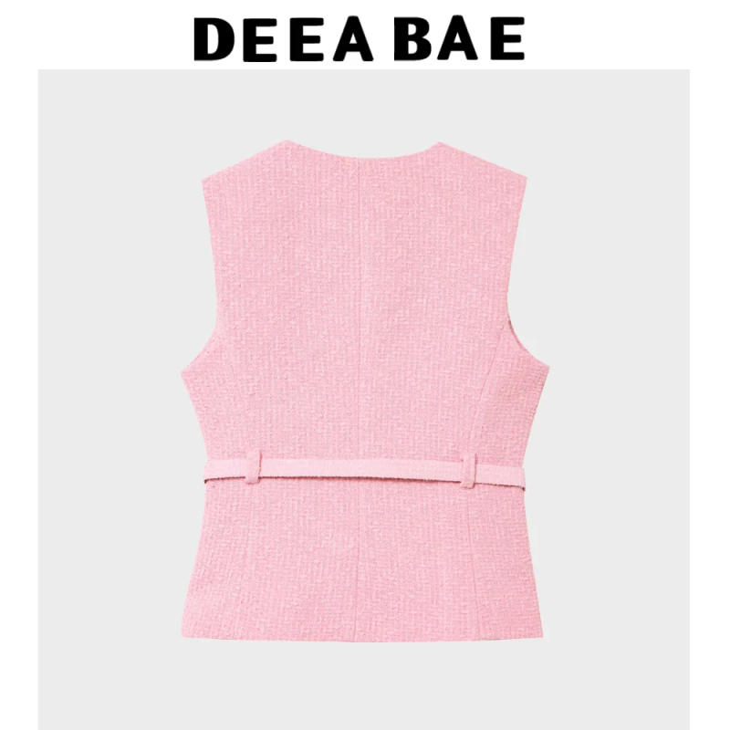 Description Picture 4 of itemDEEABAE Sweet And Fragrant Short Style Petite Waist Belt Knitted Sweater Pink Sleeveless Vest Women's Top