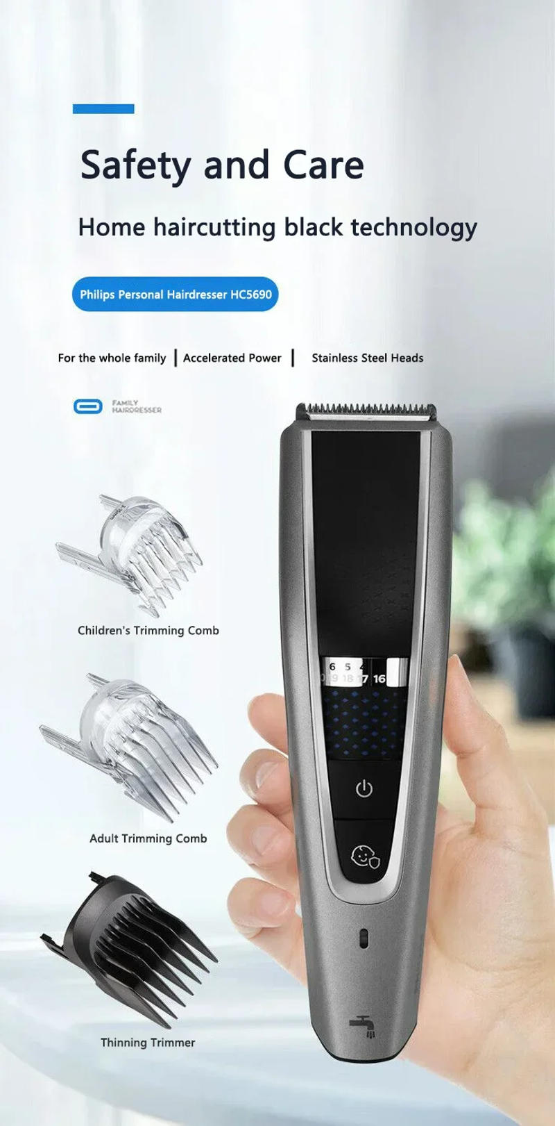 Description Picture 2 of itemPhilips New Hairclipper Series 5000 Electric Hair Cutter Head Washable Household Electric Hair Clipper HC3688 Type C Charge Port