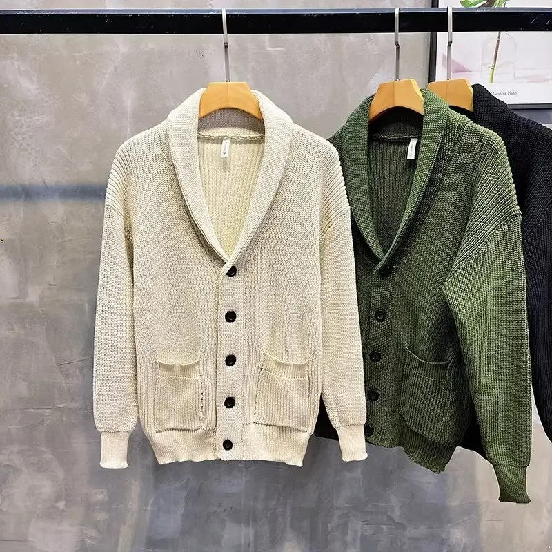 Description Picture 5 of item2023 Autumn/winter Men's Shawl Collar Sweater Jacket Business Casual Knitted Top Slim Fit Style Vintage Smooths Silhouette