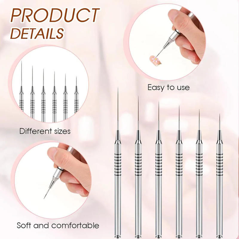 Description Picture 4 of item5/7/9/11/20/25mm Nail Art Liner Brushes 6 Size Painting Nail Art Brush Dotting Drawing Tool Long Lines Thin Details Manicure Pen