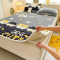 Warm Mattress Topper Quilted Bed Mat Cover Velvet Bed Linen Plaid Mattress Protection Pad матрасы для кровати (No Pillowcase)