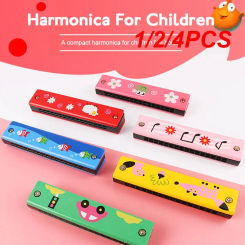 1/2/4PCS Holes Cartoon Wooden Harmonica Mouth Organ Kids Music Instrument Educational Replacement Toy Children Gift Universal
