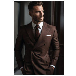 Formal Men Suits Double Breasted Peak Lapel Skinny Flat Front Male Clothing High End Business Office Outfit 2 Piece Jacket Pants