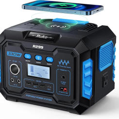 Portable Power Station 330W 288.6Wh 9 Port Portable Generator with Flashlight Wireless Charging 60W USB C Output Solar Generator