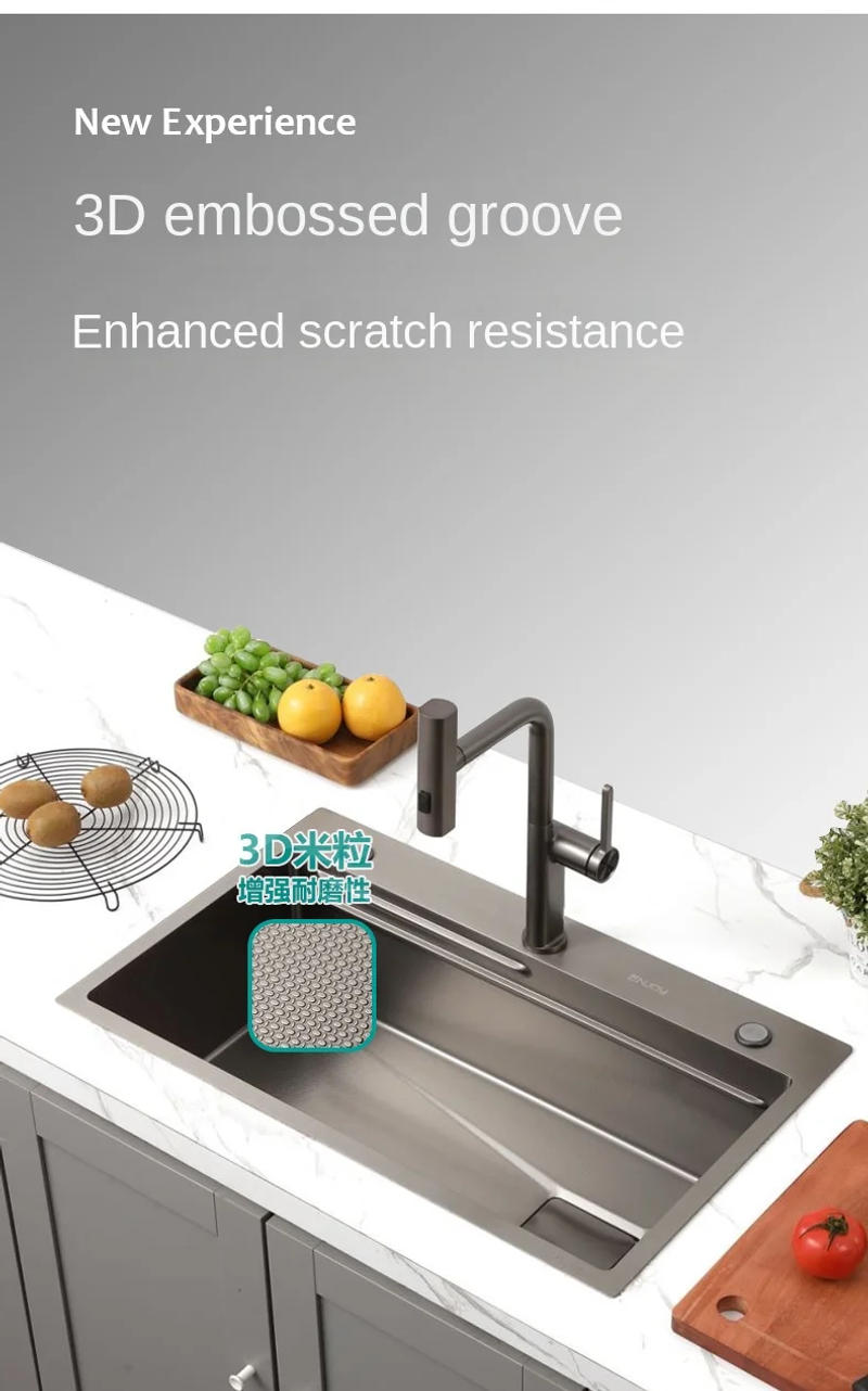 Description Picture 2 of item3D Rice Grain Stainless Steel Kitchen Sink Sus304 Embossed Vegetable Wash Basin Titanium Dishwashingpool Rainy Large Single Slot