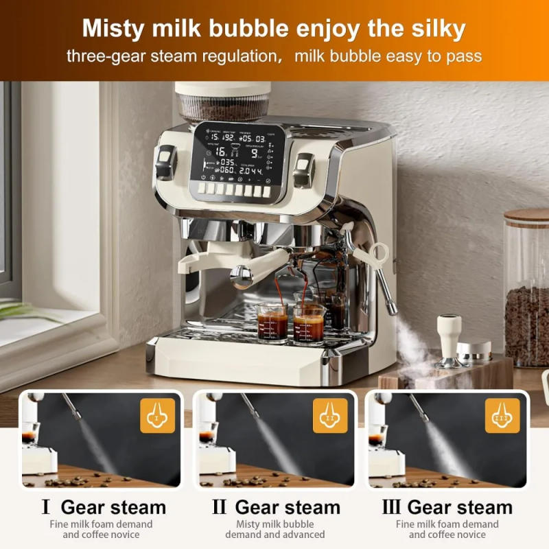 Description Picture 3 of itemTC520 Espresso Machine with Milk Frother，Semi Automatic Coffee Machine with Grinder,Easy To Use Espresso Coffee Maker