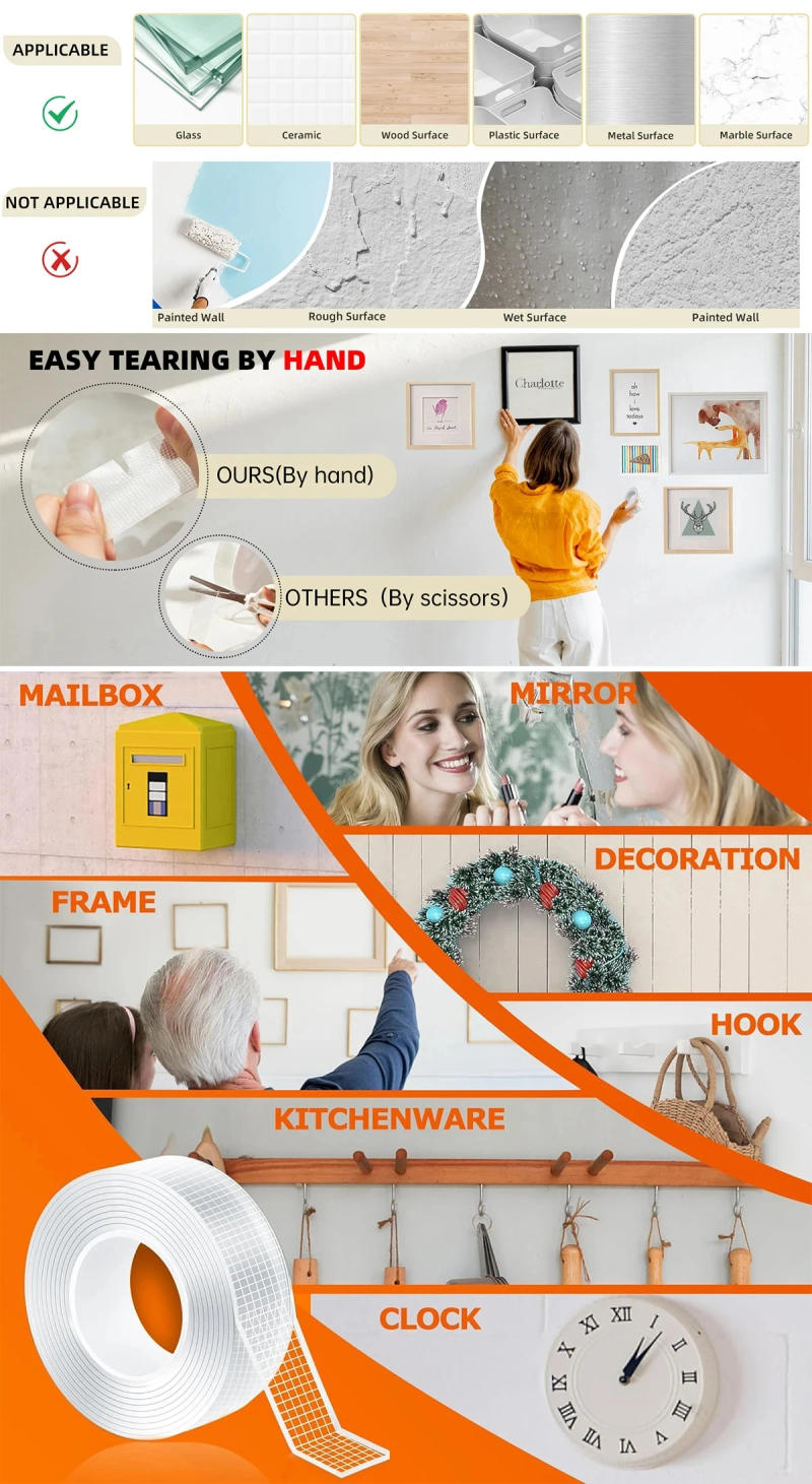 Description Picture 5 of item5m Ultra-strong Double-sided Adhesive Nano Tape Clear Removable Waterproof Extra Strong Sticky Strip Heavy-duty Two Side Tape