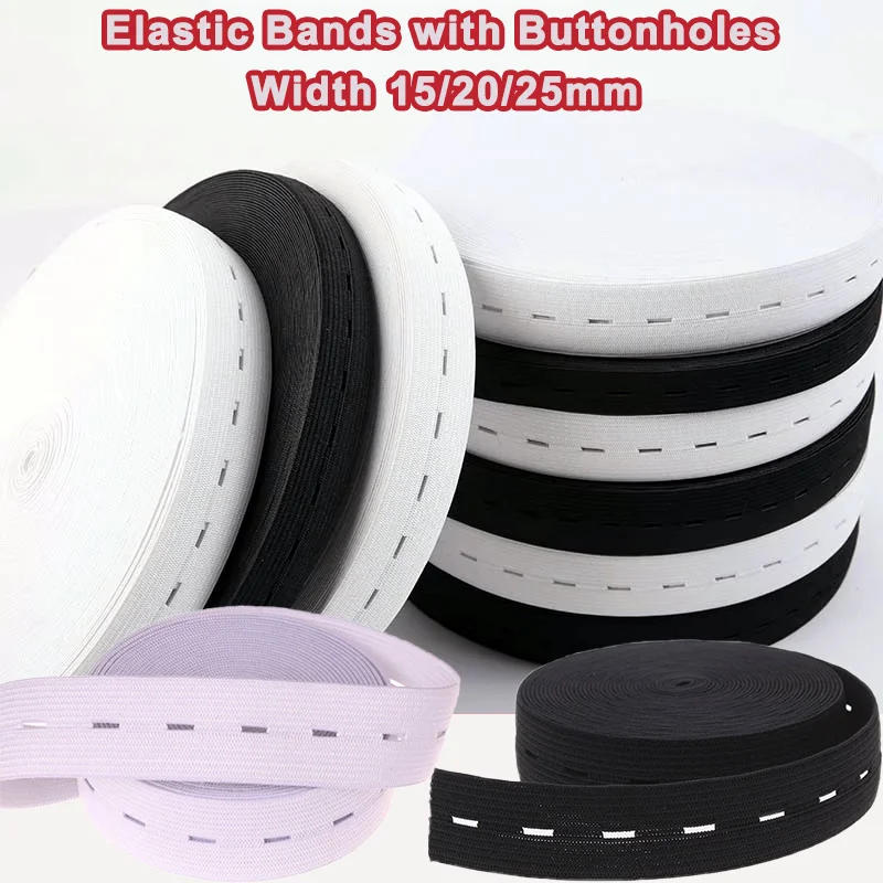 Description Picture 2 of item2/5M Elastic Bands with Buttonholes 15/20/25mm Flatback Elastic Sewing Band Spool Knit Stretch Cord Belt For DIY Pants Waistband