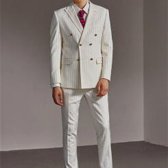 2 Piece Ivory Men Suits Slim fit Luxury Business Evening Dinner Wedding Tuxedo Gold Stripes Blazer Pants Custom Jacket Set