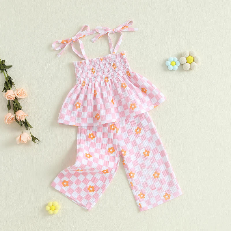 Description Picture 4 of itemMISOWMNJOY Summer New Girls Clothes 2PCS Pants Outfits Set Plaid/Dot Print Spaghetti Strap Tank Tops with Long Pants Kids Suit